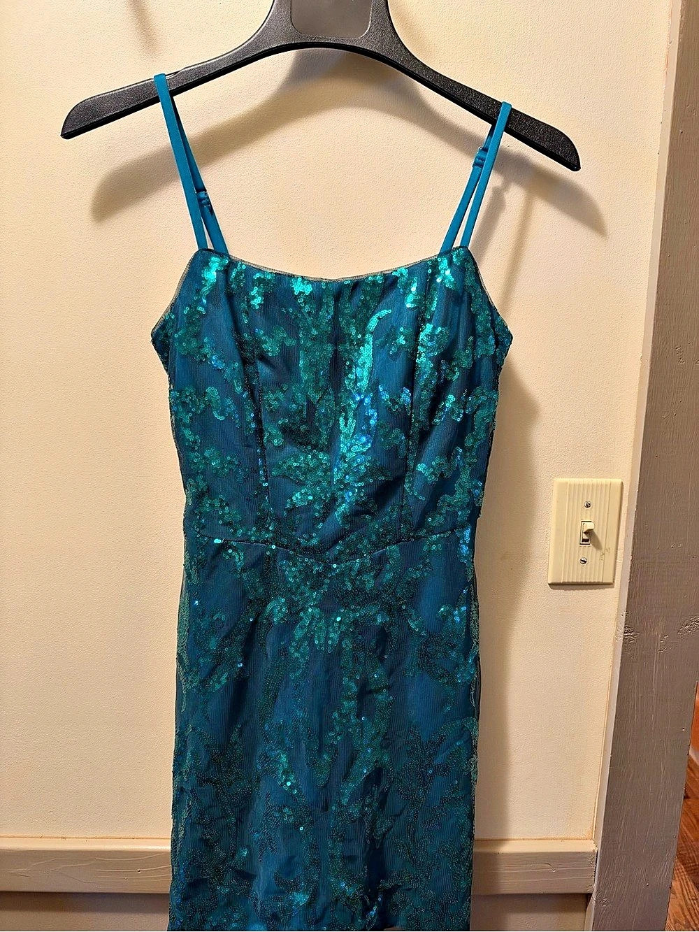 Sequin Floral Mini Dress in Dark Green NWT